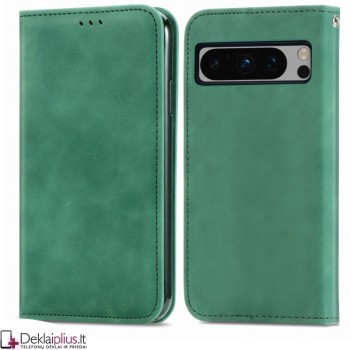 Dirbtinės odos atverčiamas dėklas su skyreliais - žalias (Google Pixel 8A)